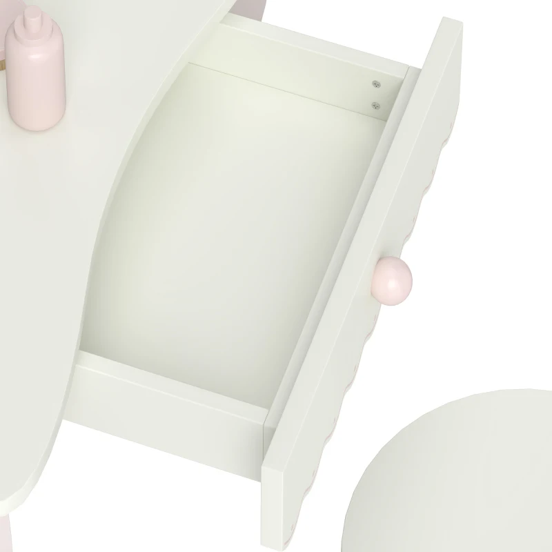 AIYAPLAY Tocador de Maquillaje para Niñas con Taburete Espejos Giratorios Cajón 6 Accesorios Bandejas Laterales para +3 Años Rosa