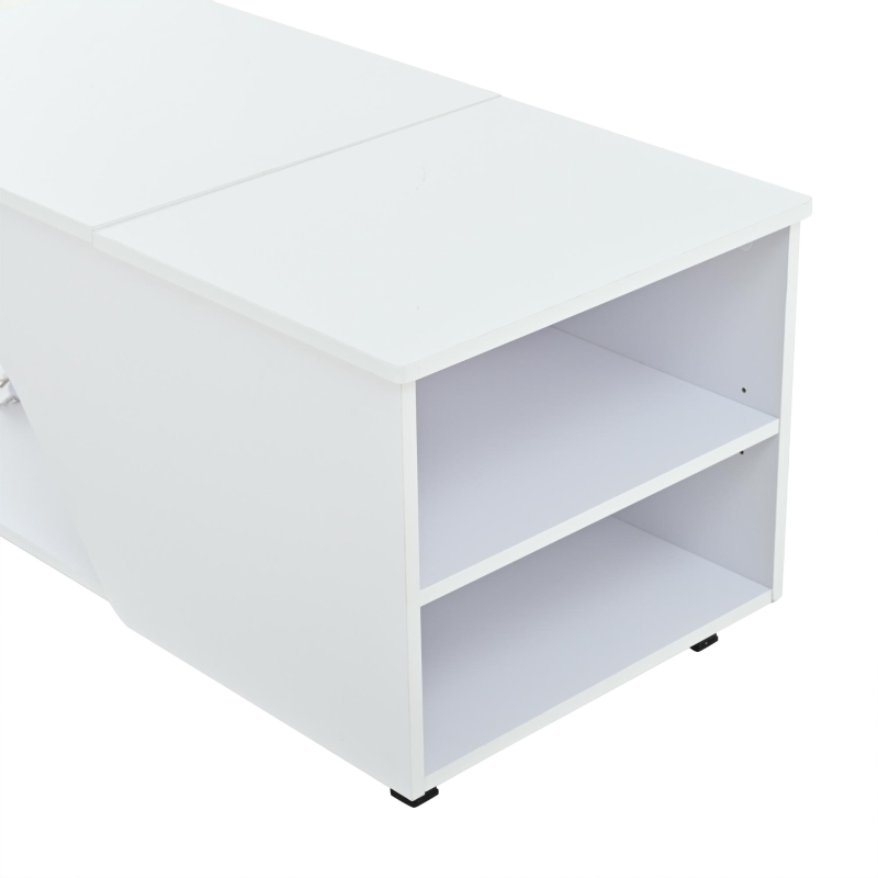 Table basse réglable en hauteur avec rangement caché, compartiments latéraux réglables, 50x100x46 cm, Blanc