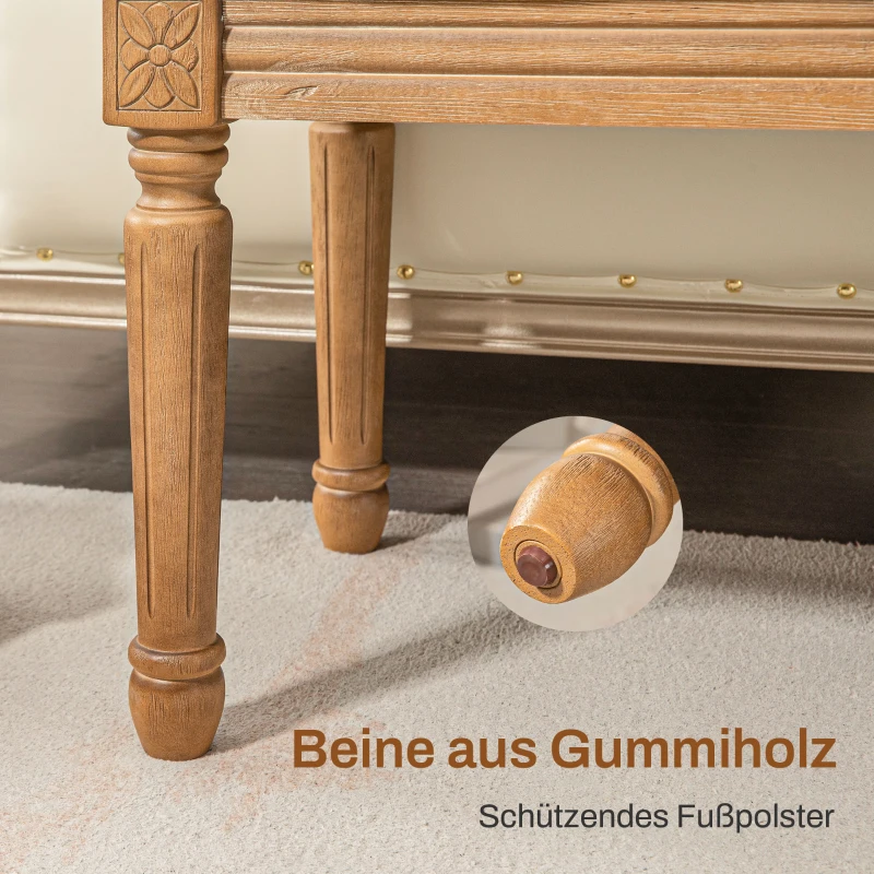 HOMCOM Bank, gestoffeerde bank met linnenlook, houten poten, bedbank voor slaapkamer, woonkamer of hal, 120 x 41 x 48 cm, crème