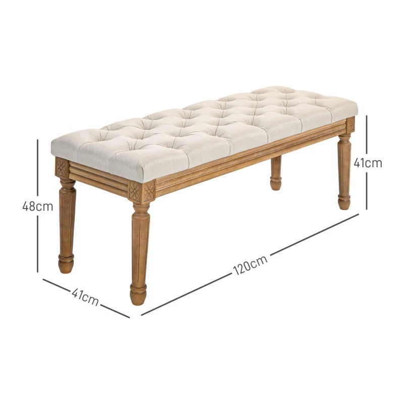 HOMCOM Bank, gestoffeerde bank met linnenlook, houten poten, bedbank voor slaapkamer, woonkamer of hal, 120 x 41 x 48 cm, crème