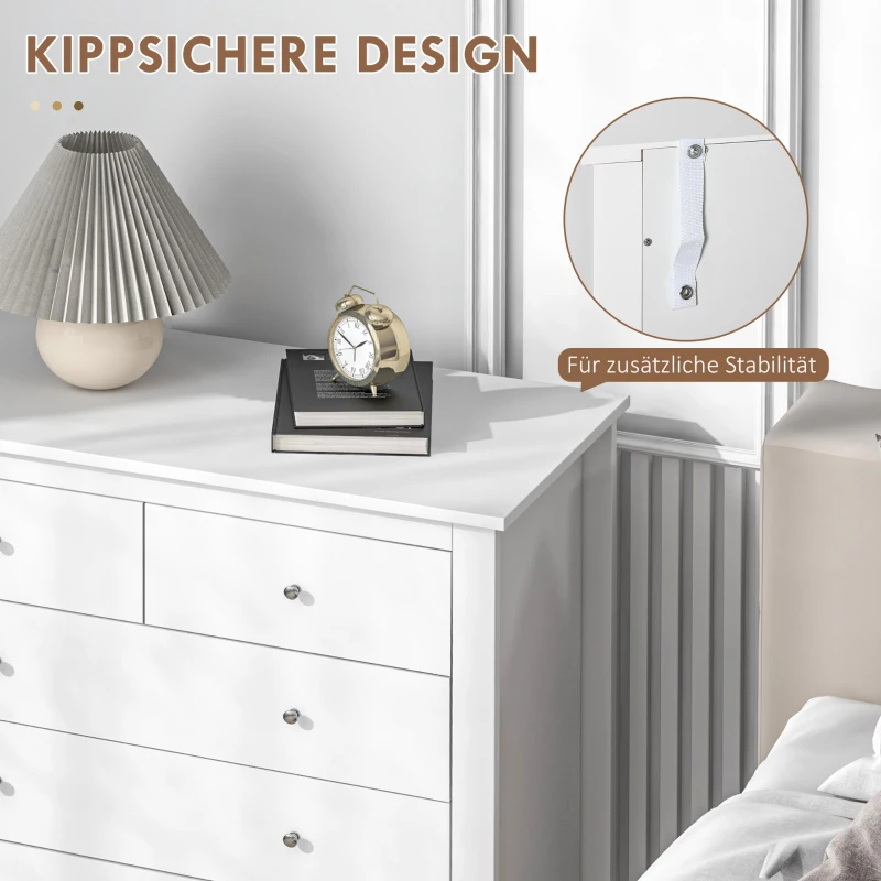 HOMCOM Kommode, Sideboard, 5 Schubladen, weiß, 79 x 39,5 x 80,5 cm