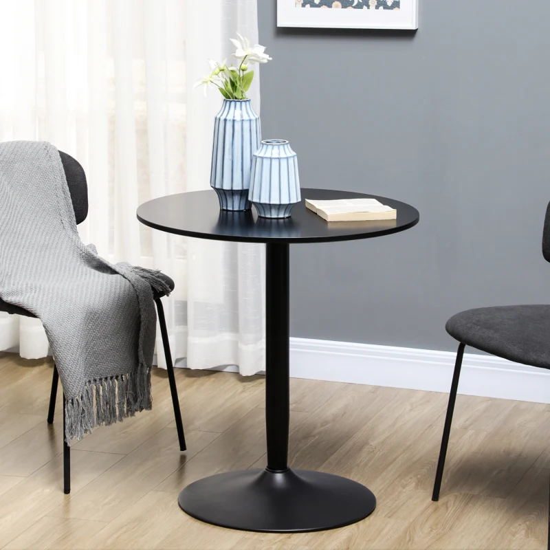 HOMCOM eettafel voor 2 personen, rond tafelblad, stalen onderstel, zwart, 70 x 70 x 75 cm(m-2)