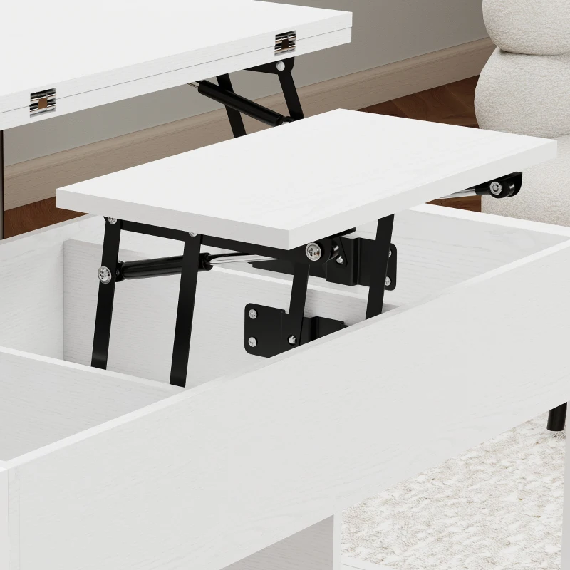 HOMCOM Mesa de Centro Elevable y Extensible con Compartimento Oculto y Estantes Abiertos 98x49x55 cm Blanco