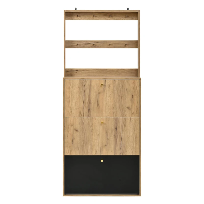 Scarpiera moderna con ganci, ripiani divisori regolabili in altezza e struttura antiribaltamento, 75x24x180 cm, color legno