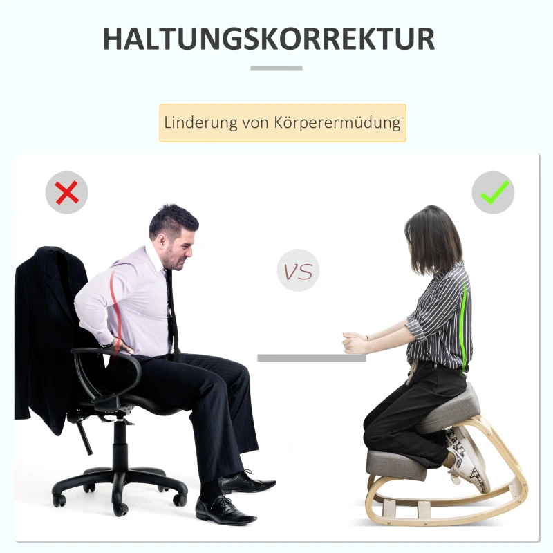 Vinsetto Ergonomische Kniestoel met Comfortabel Schommelkussen van Stof en Hout in Grijs