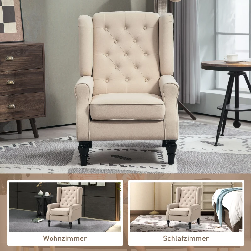 HOMCOM Eleganter Ohrensessel, dick gepolstert, abnehmbarer Bezug, 74 x 87 x 102 cm, Beige