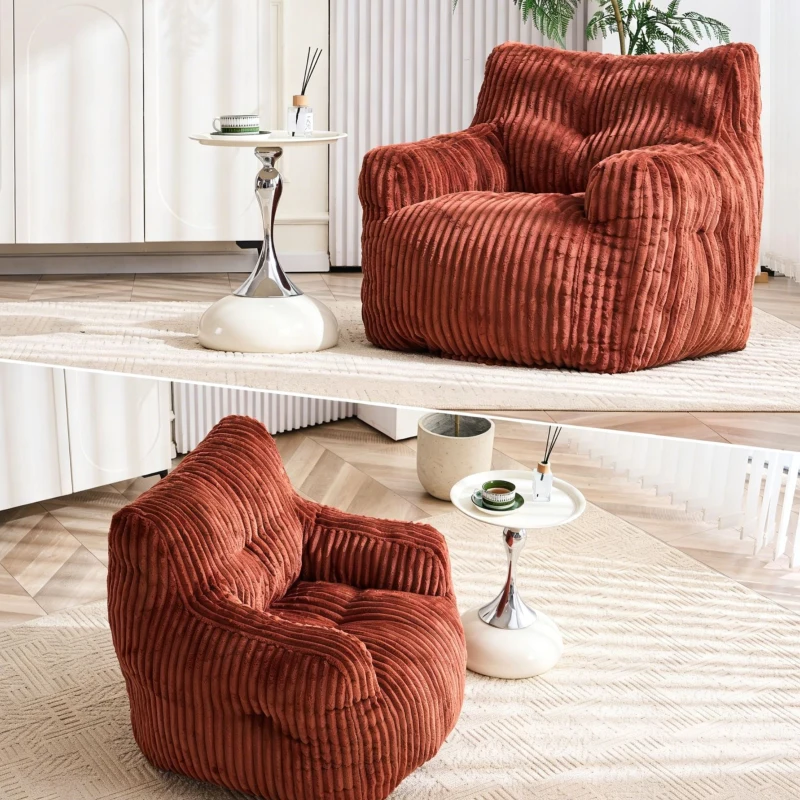 Puff acolchoado com espuma viscoelástica, capa não removível, 100x94x70 cm, Vermelho tijolo