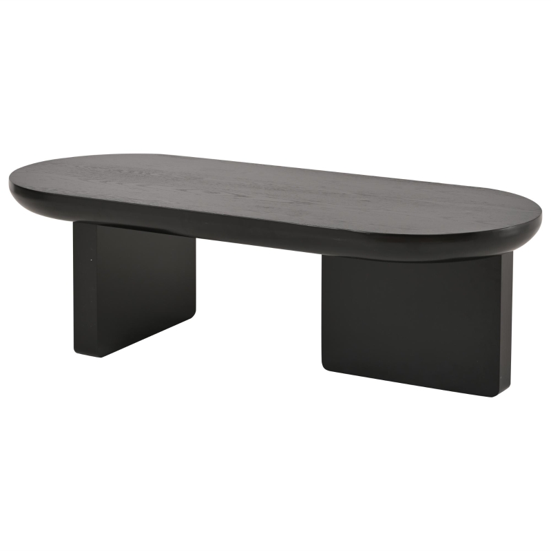 Table basse moderne minimaliste avec plateau ovale, deux pieds carrés avec patins en feutre antidérapants, 119,7x49,8x35,5 cm, Noir