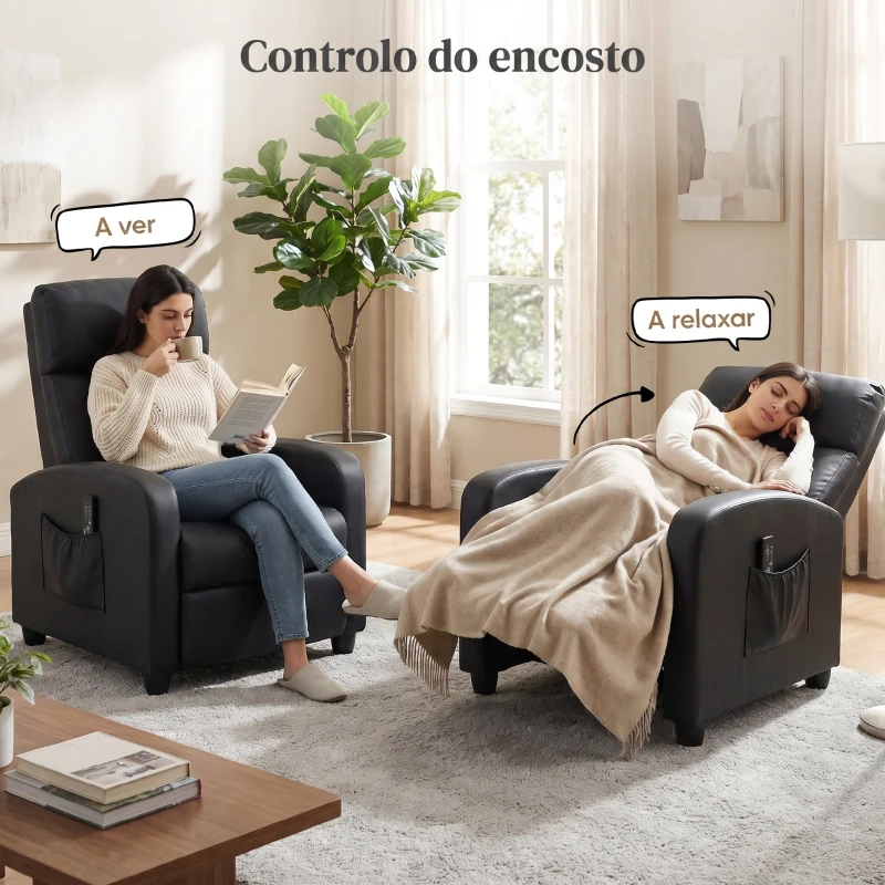 HOMCOM Poltrona de Massagem Reclinável com 2 Zonas de Massagem 8 Programas e 5 Níveis de Intensidade 68x88x98 cm Preto