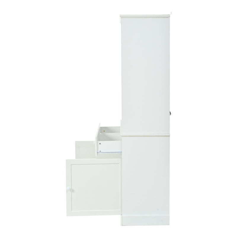 Vitrine de pé com 7 compartimentos, 2 portas, 2 gavetas, iluminação LED integrada, 100x38x170 cm, Branco