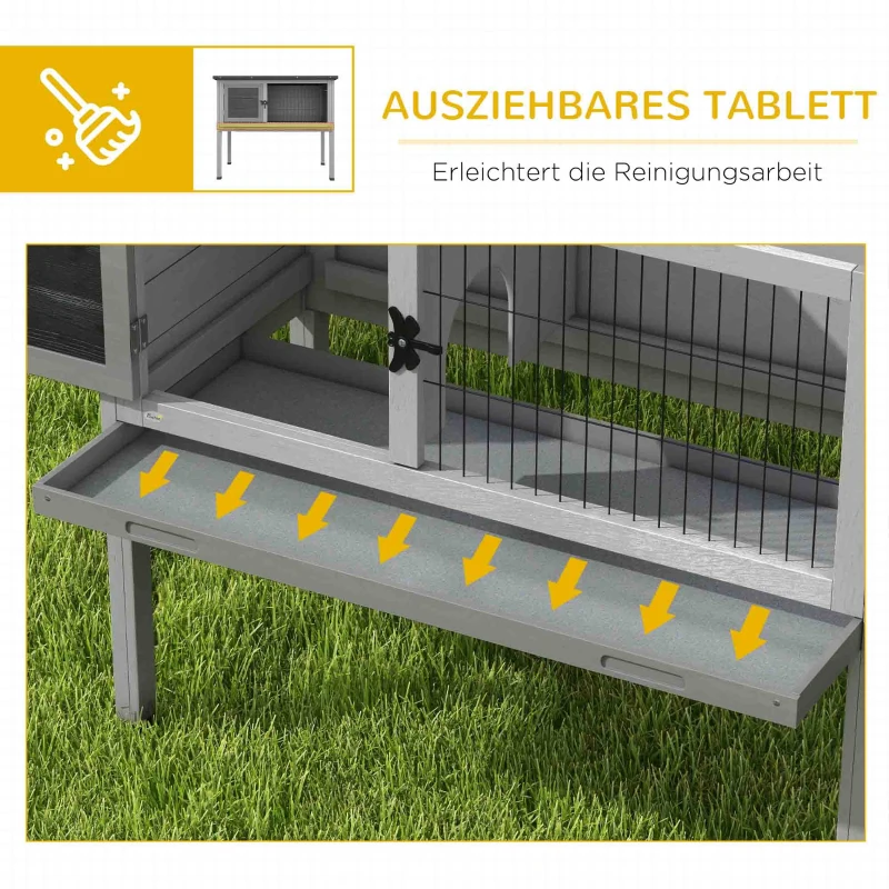 PawHut Winterbestendige Konijnenhok van Vurenhout met Openklapbaar Dak 84x43x70 cm - Grijs
