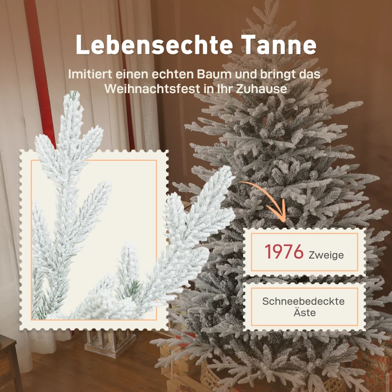 HOMCOM Kunstkerstboom 180 cm met sneeuw, 1976 naalden voor binnen
