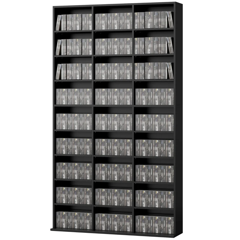 HOMCOM Mobile Porta CD a 9 Ripiani con 21 Ripiani, Scaffale Porta 835 CD/500 DVD/640 Blu-ray Salvaspazio, 100x24x175 cm, Nero