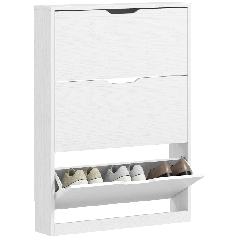 HOMCOM Schoenenkast met 3 kleplades, voor maximaal 12 paar schoenen, spaanplaat, 80 x 17 x 108 cm, wit(m-11)