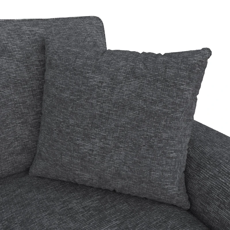 Divano angolare moderno in ciniglia con cuscini, schienale reclinabile e portabicchieri, 280x136x82 cm, Grigio