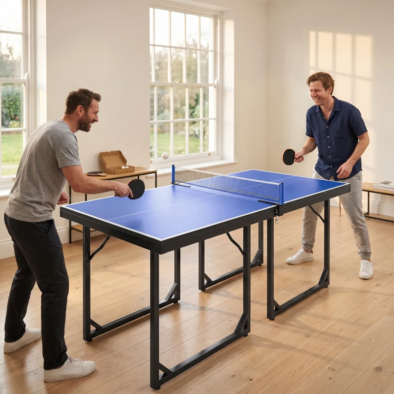 HOMCOM 6ft Table Tennis Table, Ping Pong Table with Net, Foldable and Portable Ping Pong Set for Indoor Use, Easy Assemble, Midsize, Blue