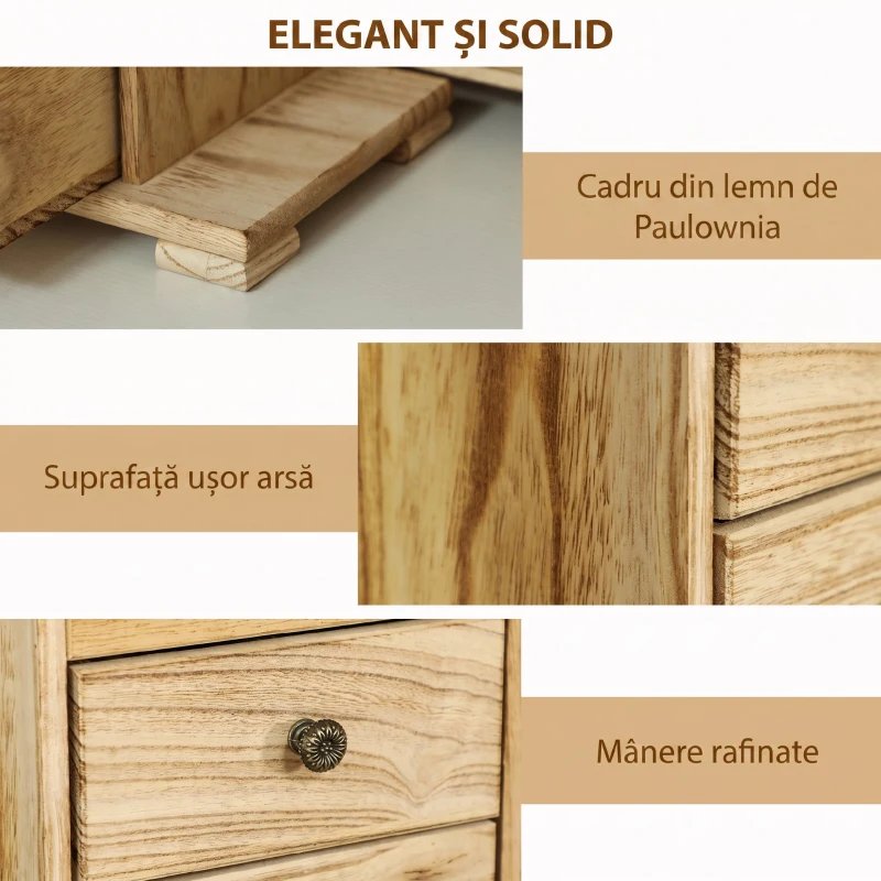HOMCOM Cutie pentru bijuterii femei pe 4 nivele, cofret pentru bijuterii cu aripi, oglindă și 2 sertare, 26,5 x 16 x 33,5 cm, maro