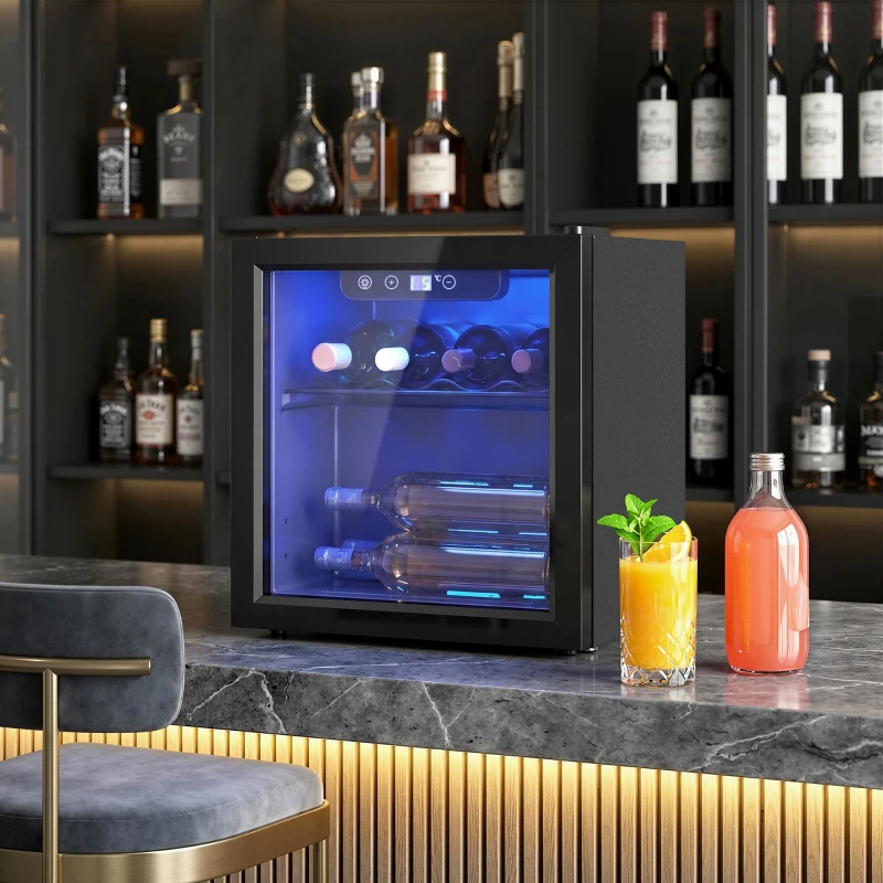 HOMCOM Wijnkoeler voor 12 flessen, 36 L capaciteit, 4–16°C, onderbouw drankkoelkast voor wijn en bier, met glazen deur, LED-verlichting