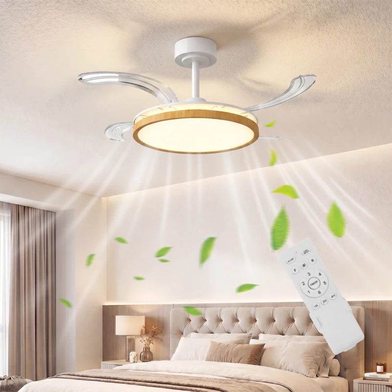 HOMCOM Ventilador de Techo con Luz LED 80 W Motor DC Reversible Mando a Distancia 6 Velocidades Temporizador Ø95 cm Natural