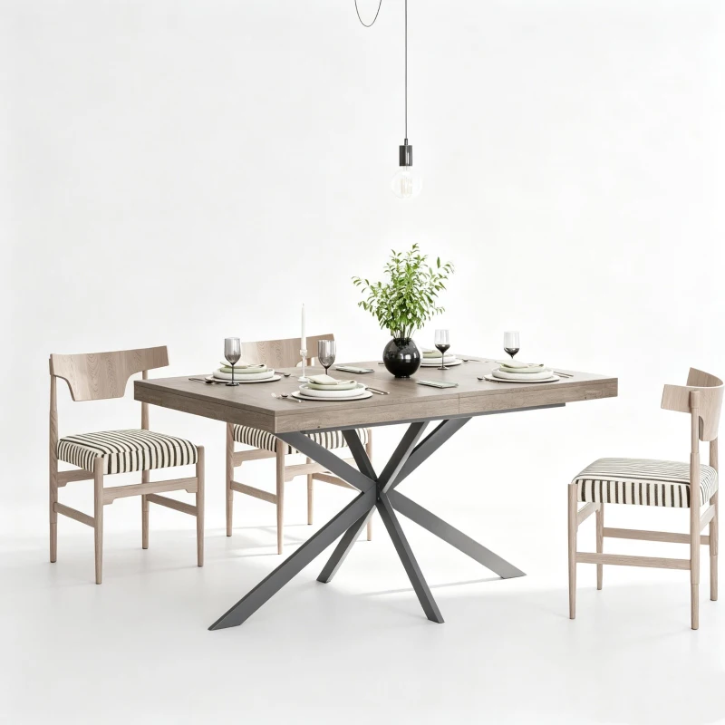 Tavolo da pranzo allungabile per 4-6 persone con spazio a scomparsa ed estensione scorrevole, 160x80x76 cm, Grigio