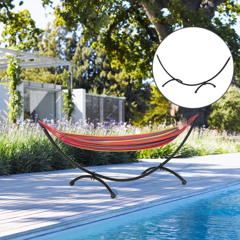 Outsunny hangmatstandaard outdoor van staal 300cm x 90cm x100cm hangmatstandaard met spankoord tot 120 kg hangstoel frame voor tuin strand camping zwart