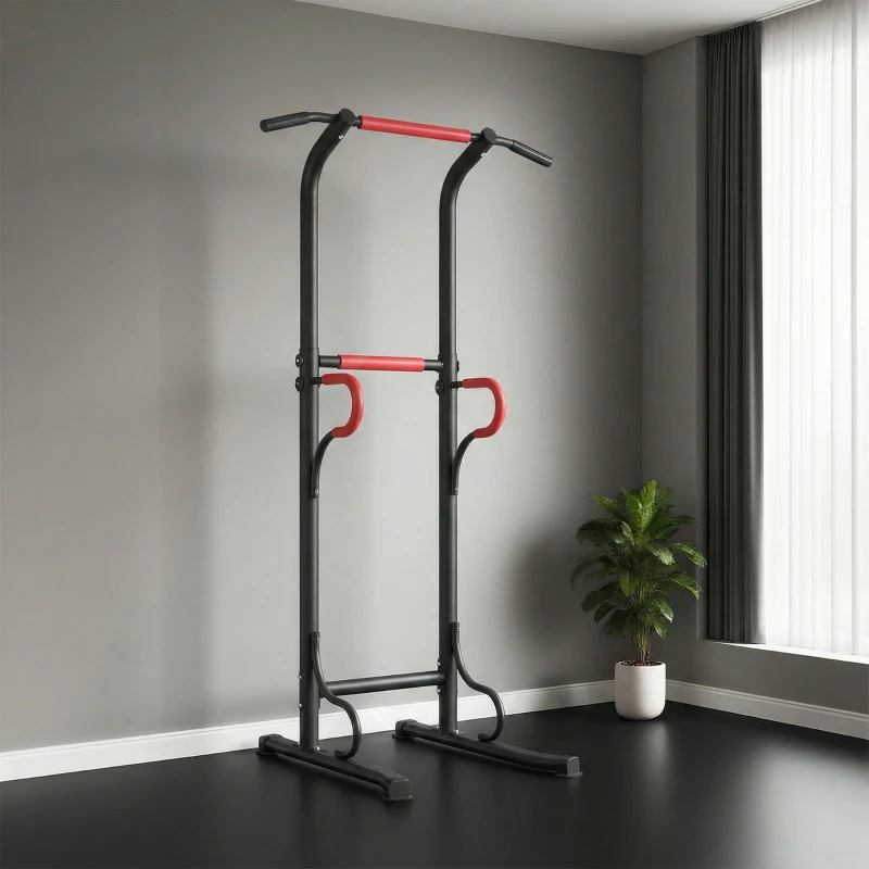 HOMCOM Barra de Dominadas Altura Regulable Estación de Fondos Resistente para Gimnasio en Casa Entrenamiento de Fuerza Negro