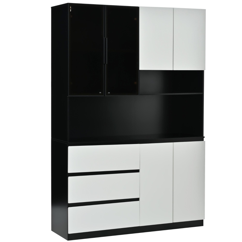 Dispensa Cucina con luce LED regolabile e vano per microonde, 120,5x40x180 cm, Nero