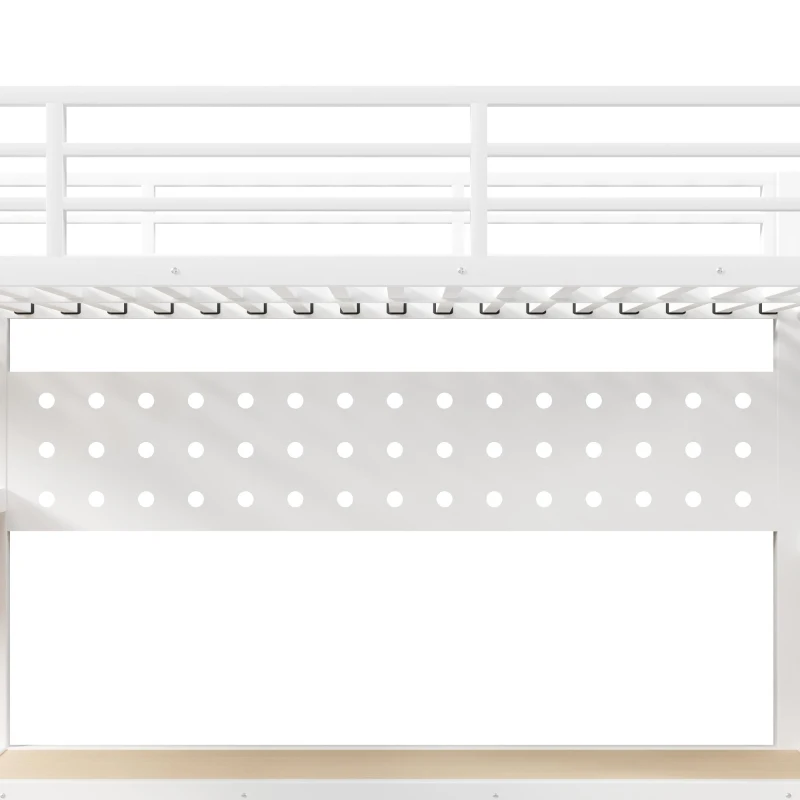 Cama alta 90×200 cm, prateleiras, escada com arrumação, sem colchão, 251x96x170 cm, Branco