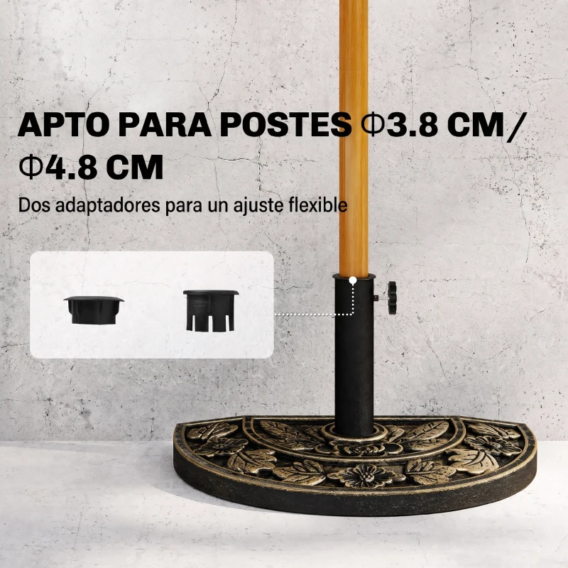 Outsunny Soporte para Parasol Peso 9 kg en Forma de Semicírculo para Poste de Paraguas de Ø3,8 cm y Ø4,8 cm 50x31x32 cm Bronce