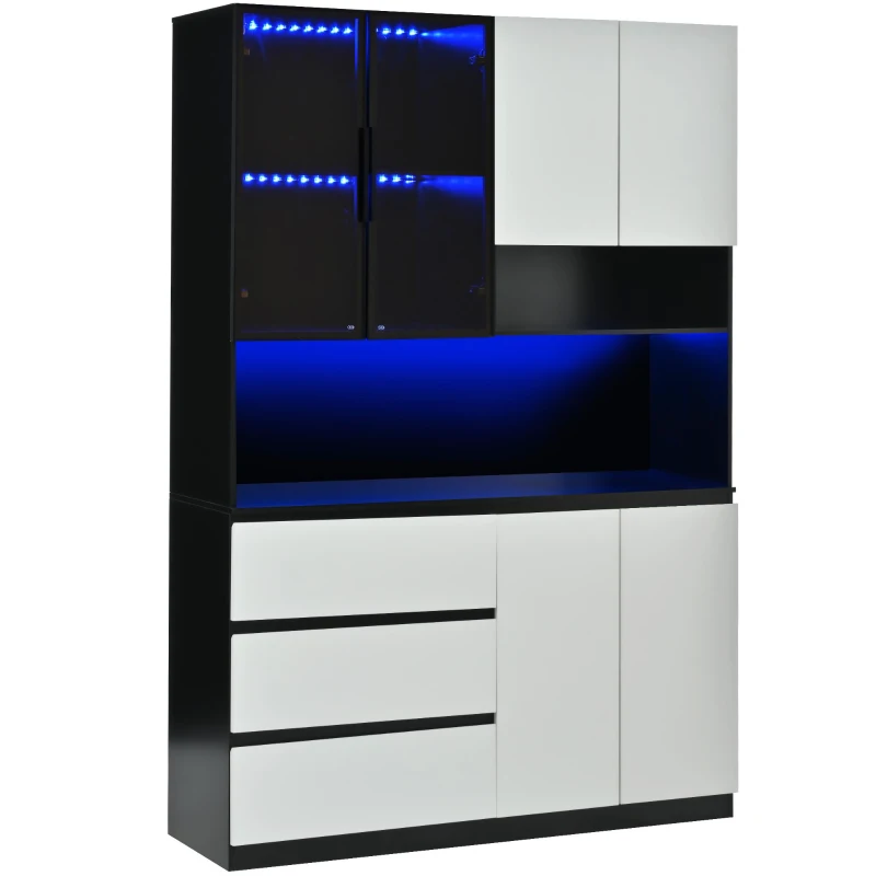 Dispensa Cucina con luce LED regolabile e vano per microonde, 120,5x40x180 cm, Nero