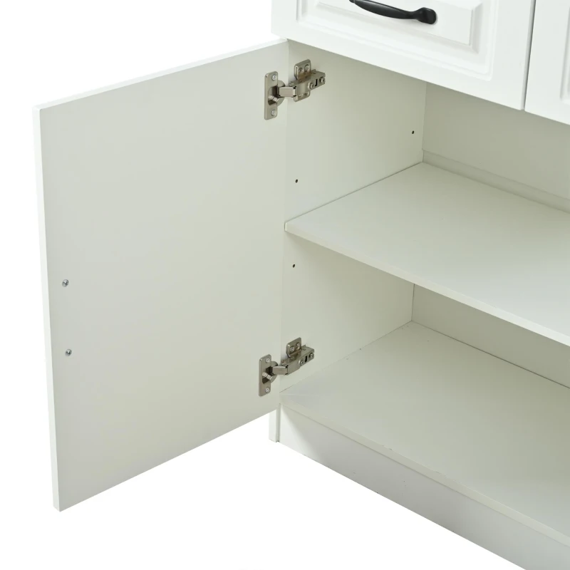 Aparador com 4 gavetas e 4 portas, muito espaço de arrumação e ampla superfície de trabalho, 4 prateleiras, 160x35x80 cm, Branco