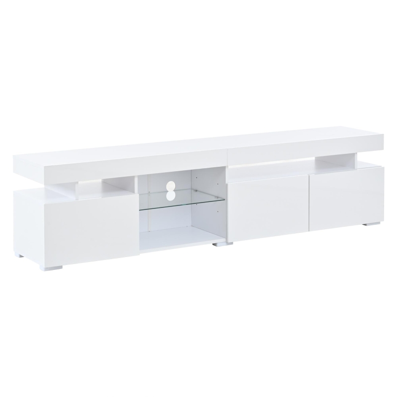Mobile TV basso e moderno a LED, adatto per TV fino a 80 pollici, 180x35x45 cm, Bianco