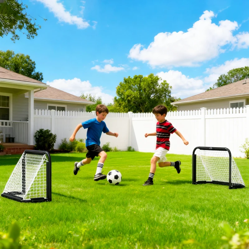 HOMCOM Fußballtor-Set, 2 klappbare Minitore, Metallrahmen, inkl. Werkzeug, 90 x 36 x 60 cm, Schwarz