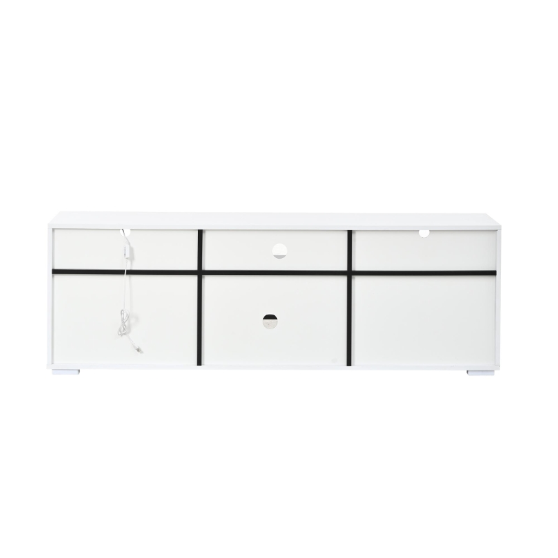 Meuble TV LED, meuble bas gain de place à finition laquée brillante, adapté aux téléviseurs jusqu'à 65 pouces, 150x35x50 cm, Blanc