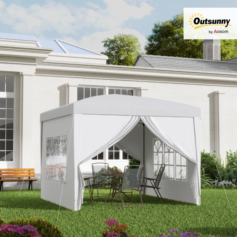 Outsunny 3 x 3m Pop Up Gazebo, Wedding Party Canopy Tent Marquee with Carry Bag and Windows, White(m-12)