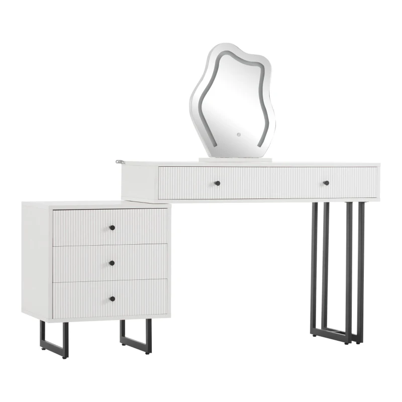 Tavolo da trucco con illuminazione LED, specchio regolabile e piano estraibile, 100x40x76 cm, Bianco