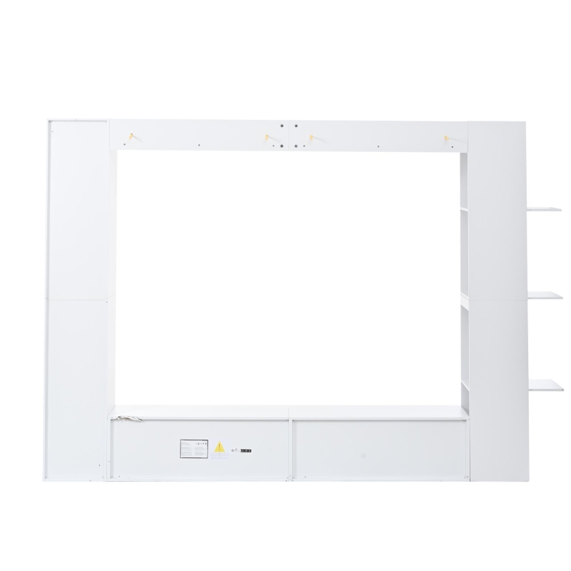 Conjunto mural compacto 4 peças, móvel de TV integrado com vitrine e prateleiras abertas, muito espaço de arrumação, 228x30x170 cm, Branco