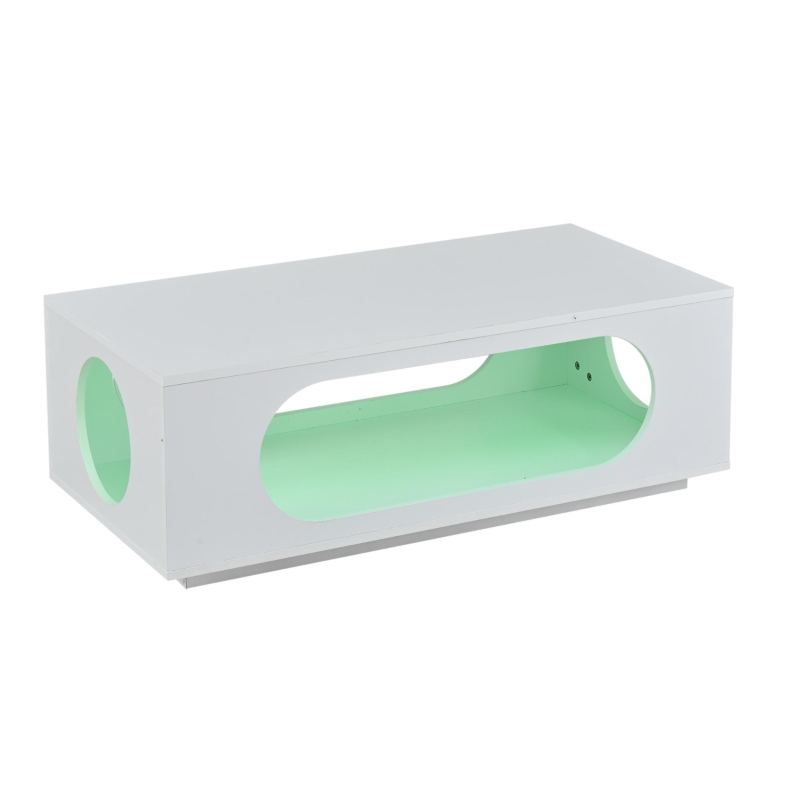 Mesa de centro con iluminación LED, gran espacio de almacenamiento con gestión de cables integrada, 100x50x35 cm, Blanco