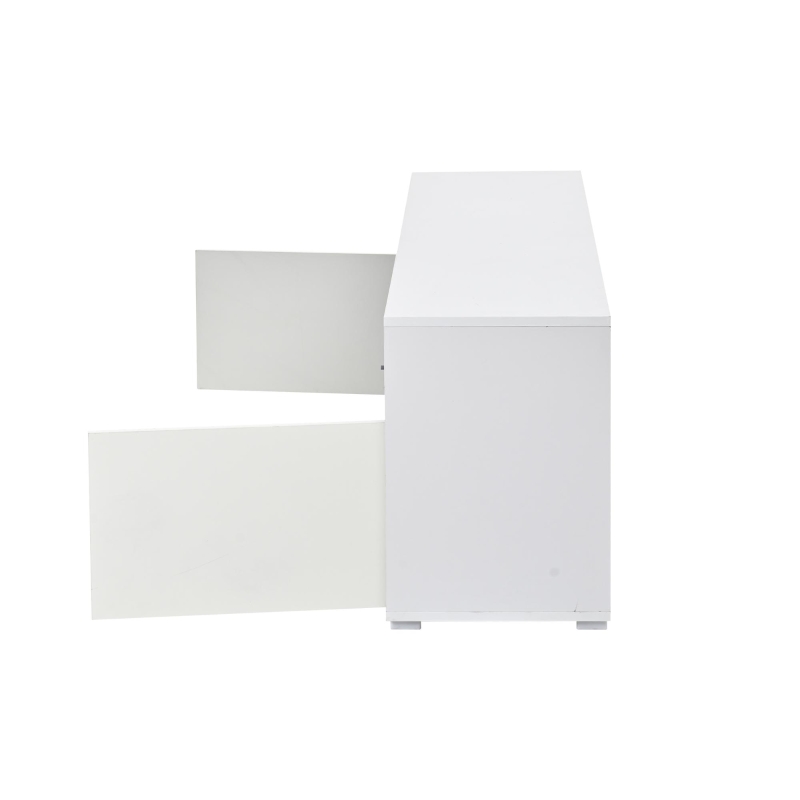 Mobile TV LED 65 pollici max salvaspazio con finitura laccata lucida, 150x35x50 cm, Bianco