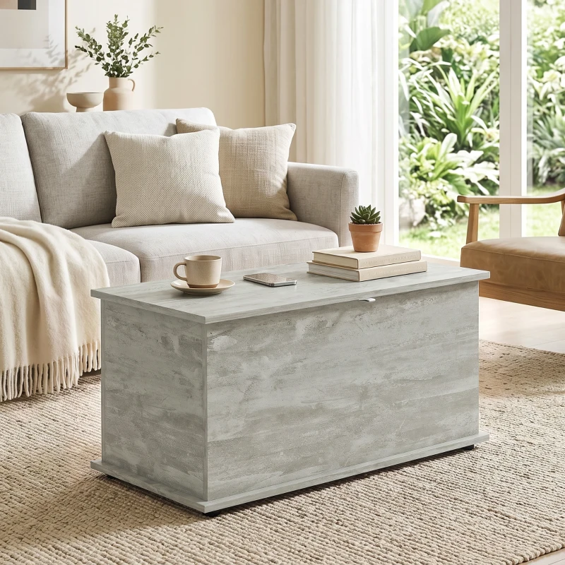 HOMCOM Aufbewahrungstruhe, Sitzbank mit Klappdeckel und Sicherheitsscharnier, 80 x 40 x 45 cm, Grau