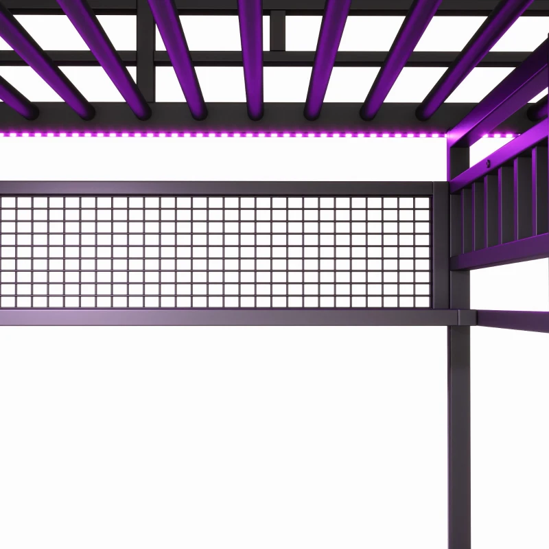 Cama alta para colchão 90×200 cm, com arrumação e espaço aberto por baixo da cama, sem colchão, 204x131,5x180 cm, Preto