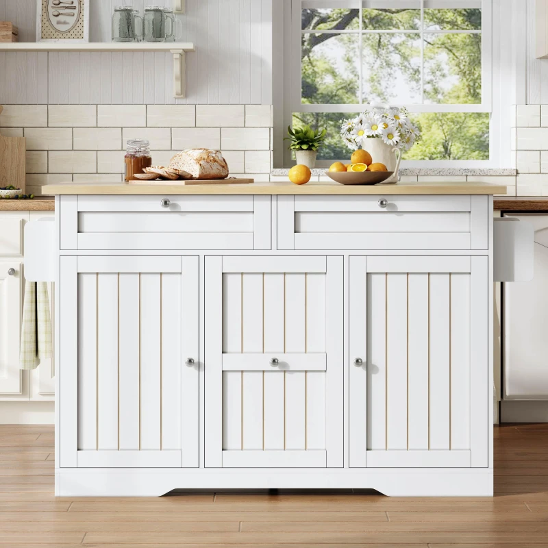 Ilha de cozinha móvel com tampo rebatível, gavetas verticais de 2 níveis, rodízios bloqueáveis 360°, 120x70x92 cm, Branco