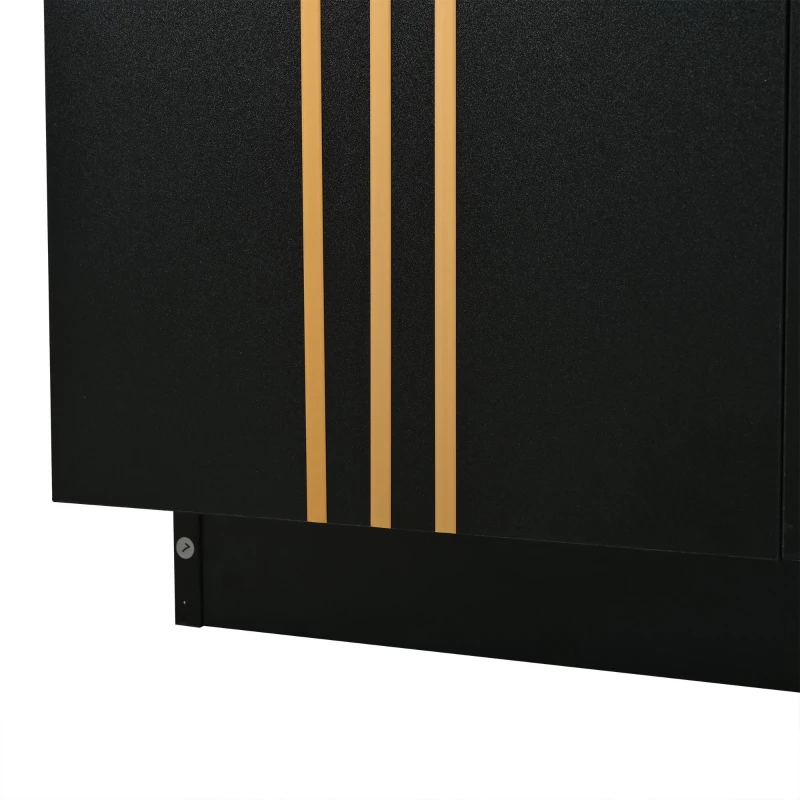 Credenza moderna a 4 ante con dettagli dorati, 35x140x70 cm, Nero