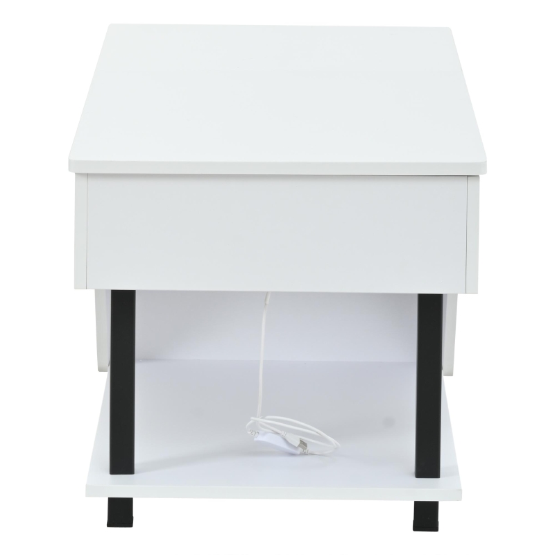 Table basse réglable en hauteur avec rangement caché, compartiments latéraux réglables, 50x100x46 cm, Blanc