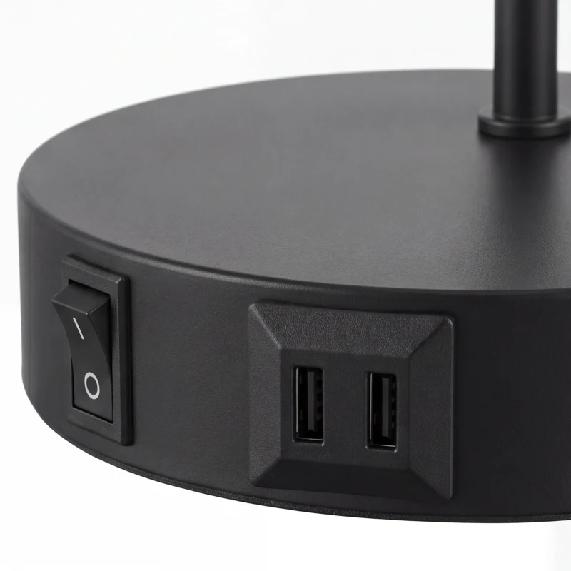 HOMCOM Pack de 2 Lámparas de Mesa Modernas de Acero con Puertos USB Casquillo E27 Bombilla no Incluida Negro