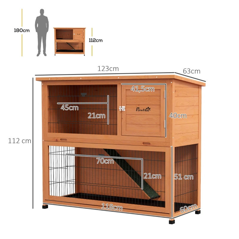 PawHut Kleindierstal Kleindierhuis Knaagdierhuis, weerbestendig, 2 Bakken, 123 x 63 x 112 cm, Oranje