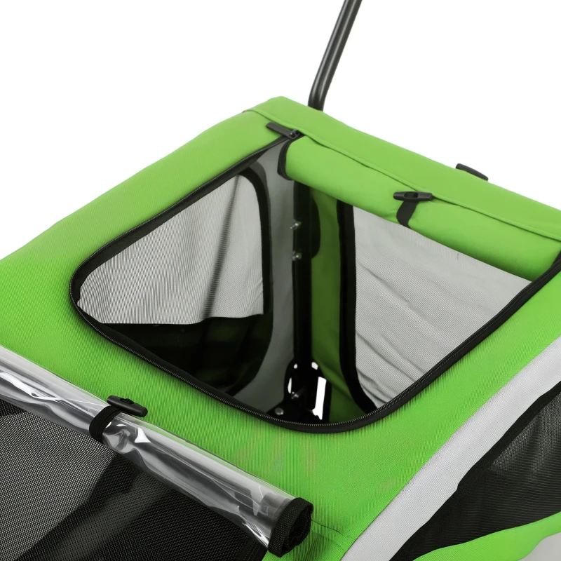 PawHut Remolque de Bicicleta para Perros 2 en 1 Carrito para Mascotas Plegable con Cinturón de Seguridad Reflectores Verde