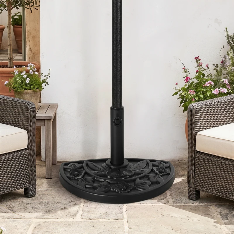 Outsunny Halfronde Parasolvoet, 9 kg, Bloemendesign, HDPE/Cement, voor Parasolstokken Ø35/38/48 mm