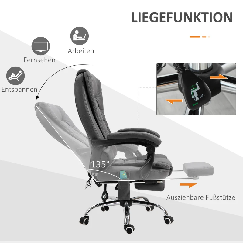 Vinsetto Massagebureaustoel ergonomisch, 65x160x104cm, Grijs(m-5)