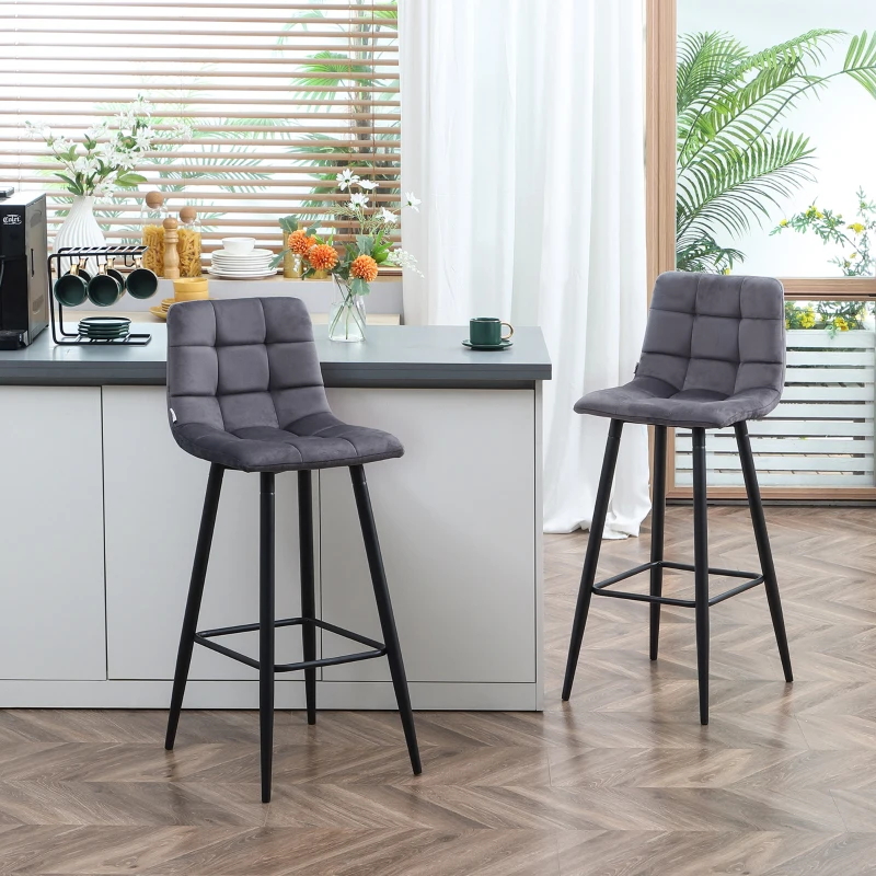 HOMCOM set van 2 barkrukken met voetsteun in retrodesign, grijs, 42 cm x 47 cm x 105 cm